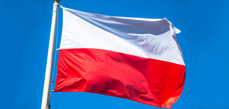 kolorowe zdjęcie flagi Polski na tle nieba
