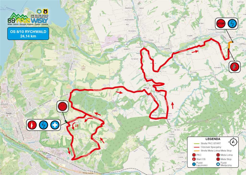 mapa obszaru żywiecczyzny na której zaznaczono na czerwono podcinek specjalny