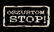 czarne tło z białym napisem oszustom stop