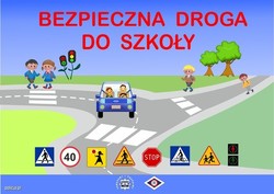 Na grafice plakat animowany przedstawiający drogę do szkoły