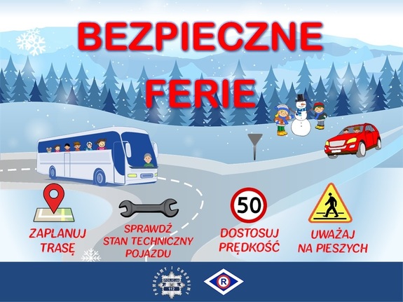 grafika z napisem bezpieczne ferie