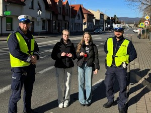 policjanci z pieszymi w rejonie przejść