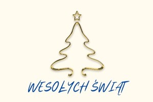 Choinka koloru złotego z napisem Wesołych Świąt