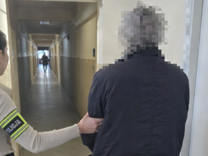 zdjęcie kolorowe, zatrzymany stoi tyłem