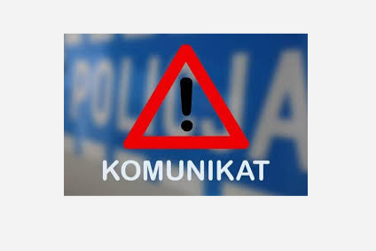 Zdjęcie przedstawia wykrzyknik w czerwonym trójkącie i napis KOMUNIKAT pod nim